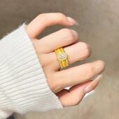 鑫葆康鸽子钻蛋点纯银宽版 色女戒指 镶嵌S925钻高碳黄金中古新款