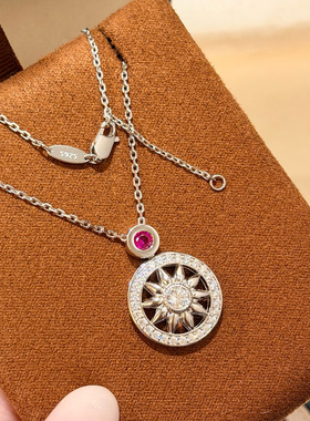 S925纯银精工高级感太阳花罗盘满钻项链女轻奢百搭锁骨链无logo