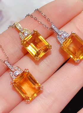 天然黄水晶吊坠S925纯银镶嵌简约时尚百搭水晶锁骨链批发