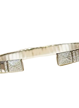 通体s925个性罗缎开口手镯cnc工艺精工感不规则方块拼接轻奢