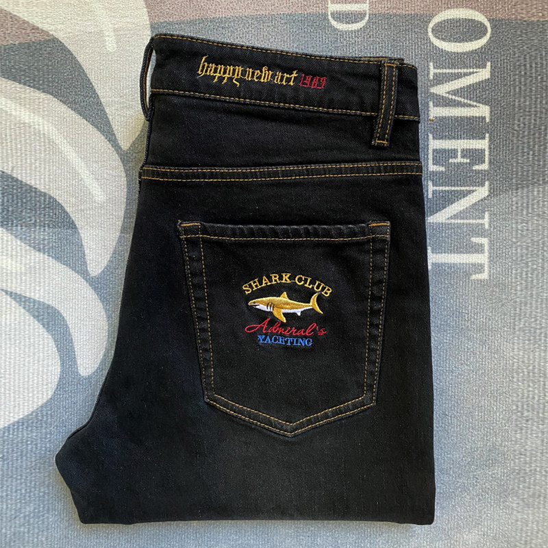 2025秋冬大牌保罗刺绣休闲鲨鱼牛仔裤男正品高档奢侈品牌直筒长裤