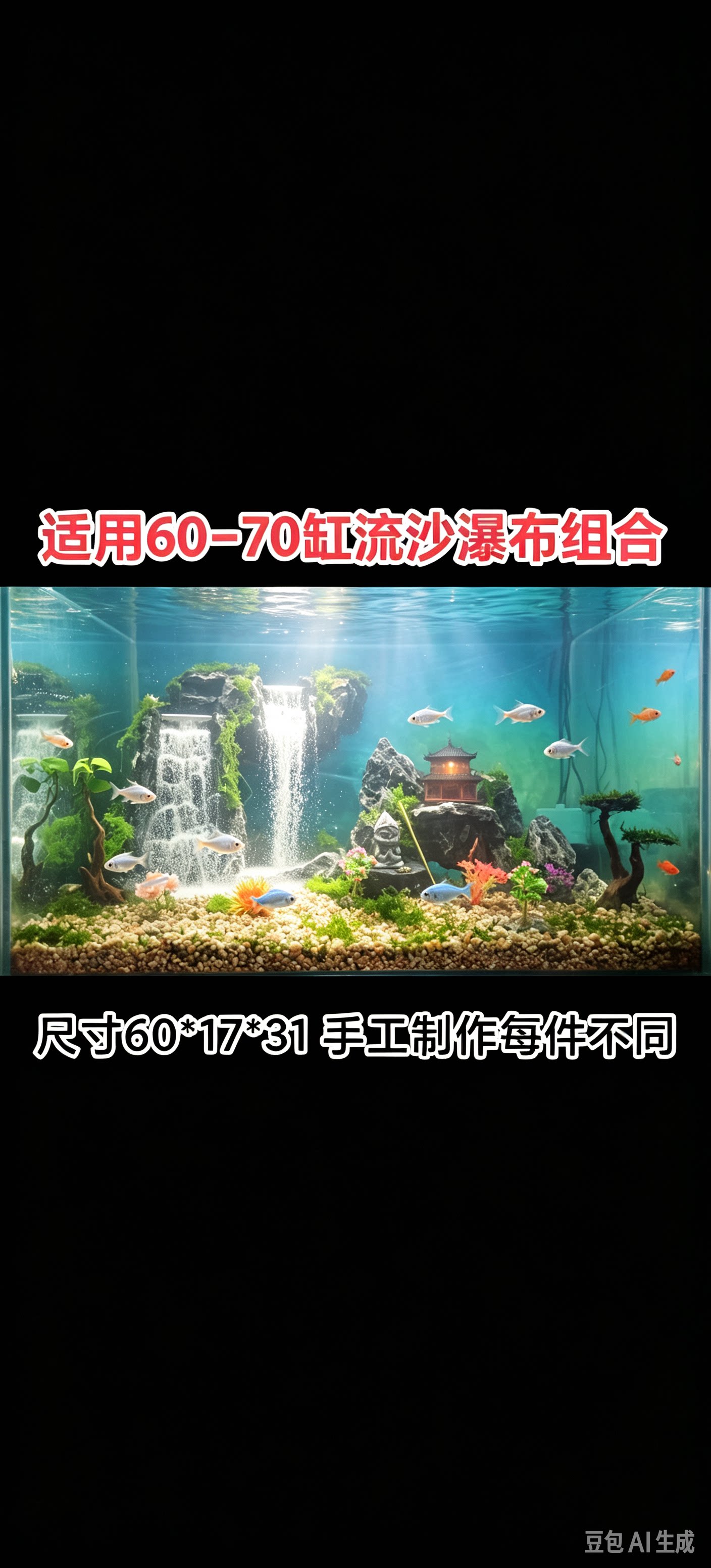 流沙瀑布青龙石松皮石假山小米鱼缸水族箱动态造景真石头手工打造