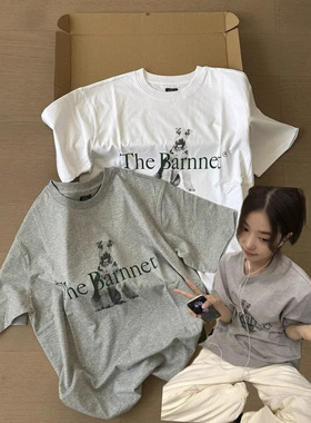 韩国小众潮牌The Barnnet八奶小狗印花短袖圆领宽松短袖T恤上衣女