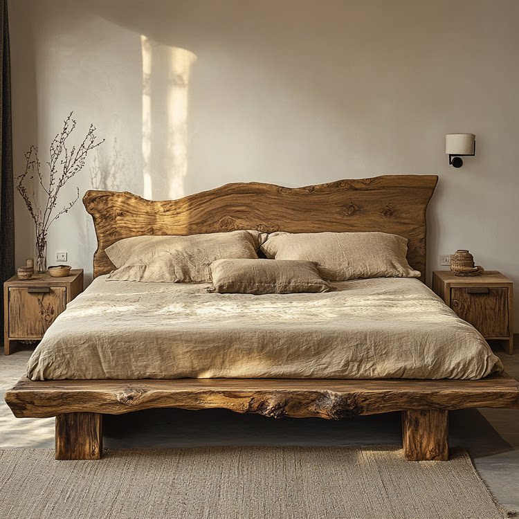 侘寂风实木床 酒店客栈设计师款主卧双人床1.5/1.8米原木民宿家具