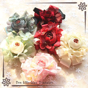 【idas】-森林低语-lolita配件原创手作缎带花团珠链边夹别针两用