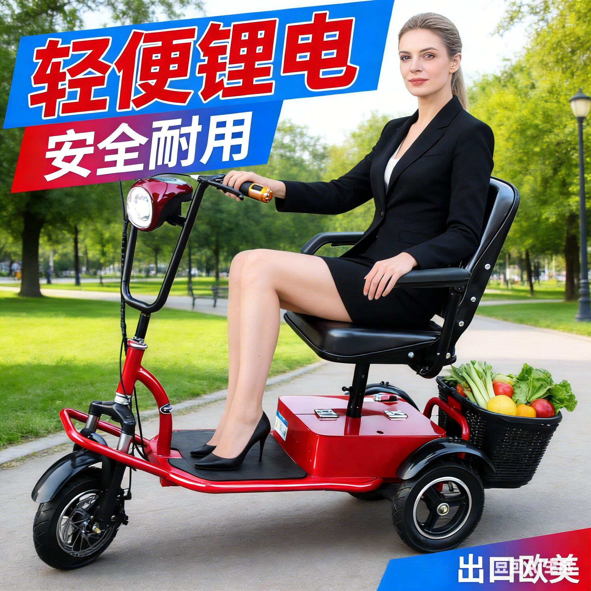 锂电三轮折叠电动代步车成人四轮电动车残疾人轮椅车助力车接小孩