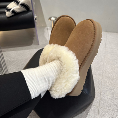 河南桑坡羊皮毛一体真皮羊毛厚底雪地靴女冬季短筒保暖松糕底加绒