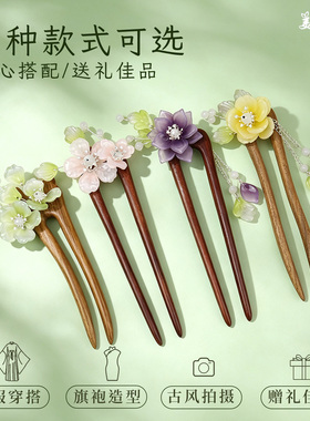绿檀发簪女简约现代古风高级感木质发钗簪子日常盘发汉服头饰国风