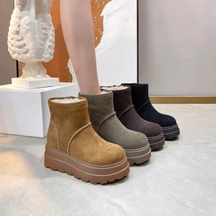 子 松糕底东北棉鞋 厚底内增高雪地靴女冬季 加绒保暖高帮短靴面包鞋