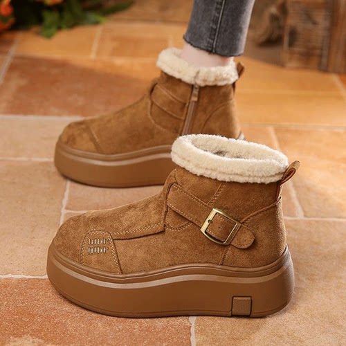 2025年秋冬新款厚底防滑雪地靴时尚百搭松糕底加绒保暖东北棉鞋女
