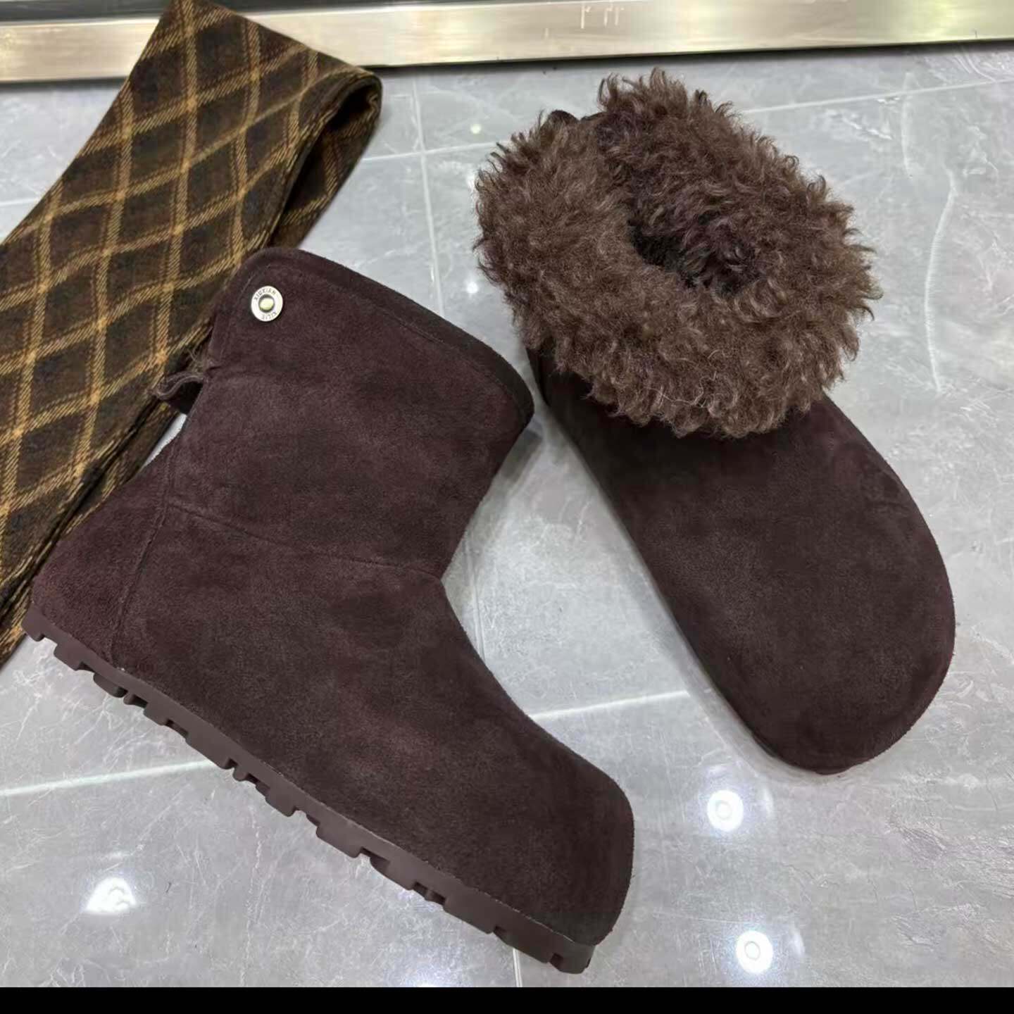 毛绒翻边雪地靴女冬季加绒加厚保暖厚底防滑复古短靴百搭大头棉靴,女鞋,时尚雪地靴,淘宝优惠券,粉丝福利购,淘宝优惠卷