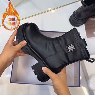 英伦风切尔西靴女冬季 加绒保暖短靴百搭瘦瘦靴粗跟高跟防滑马丁靴