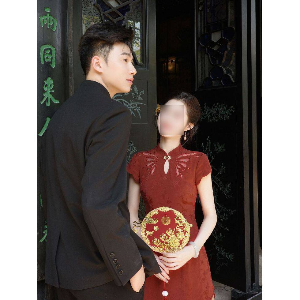 执手系列'蝶砂新中式红色订婚旗