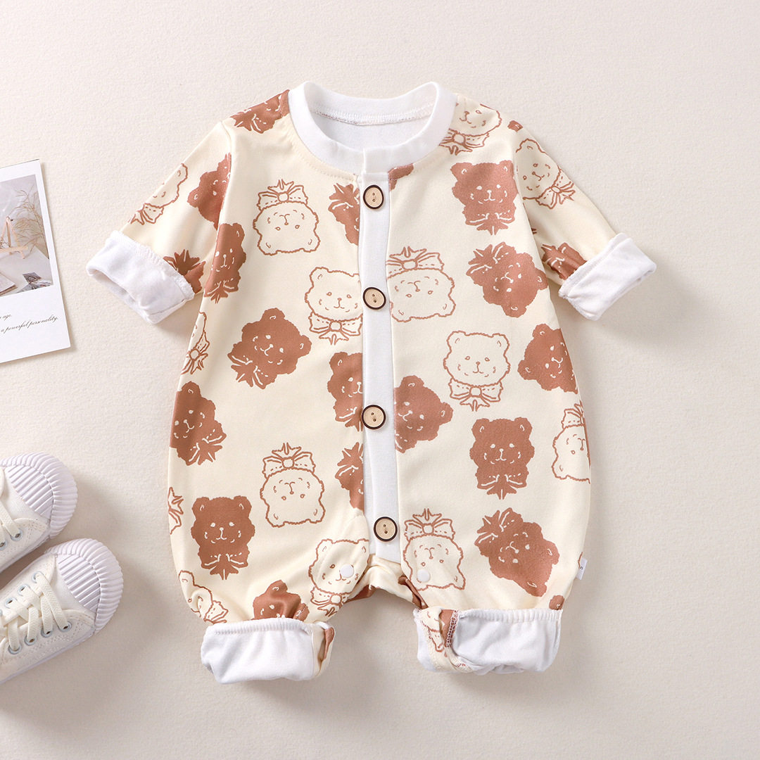 2026新款婴儿对开衫爬服秋冬季宝宝卡通长袖连体衣初生儿保暖衣服