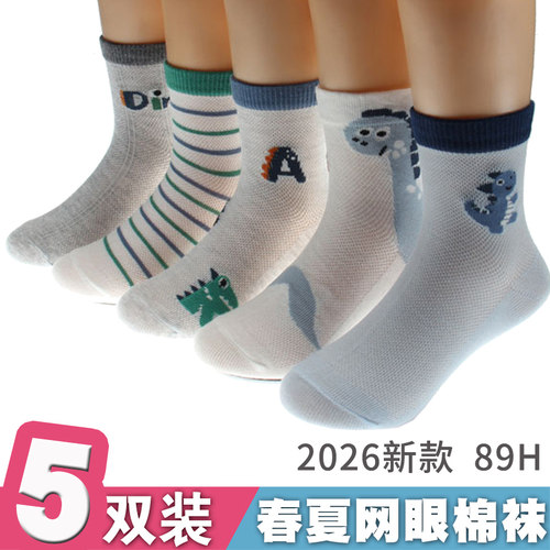 六指鼠男童春夏薄款网眼中筒棉袜