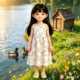 女童连衣裙夏季碎花公主裙沙滩裙2026年新款棉绸背心裙A字裙1-7岁
