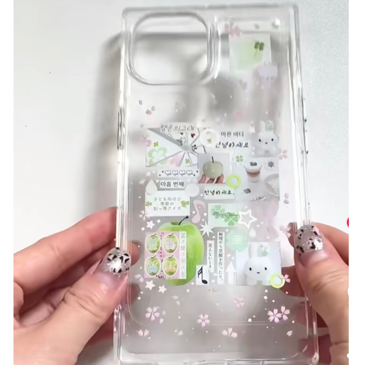 青苹果小兔方形壳适用iPhone16苹果15ProMax/14手机壳13女12直边