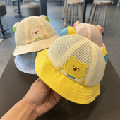 可爱小熊宝宝帽子夏季 透气网眼渔夫帽男童女童遮阳防晒盆帽潮 薄款