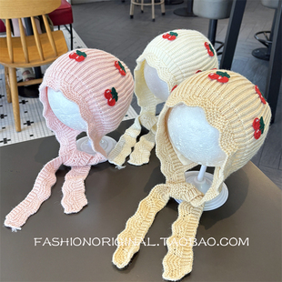 婴儿帽子秋冬款护耳帽公主宝宝针织帽小月龄套头帽女宝防风帽冬季