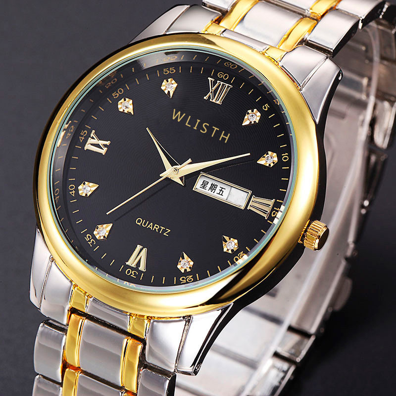 wlisth沃力仕石英石手表男学生日历防水镶钻抖音网红男式商务腕表