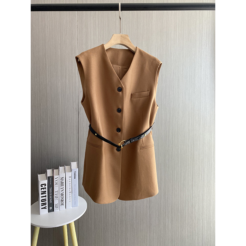 单排扣韩版常规V领收腰羊毛马甲