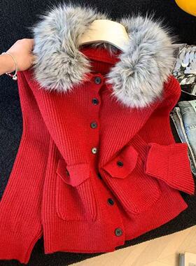 【小四粉丝专享】A234时尚毛领针织开衫口袋设计高级感时髦外套