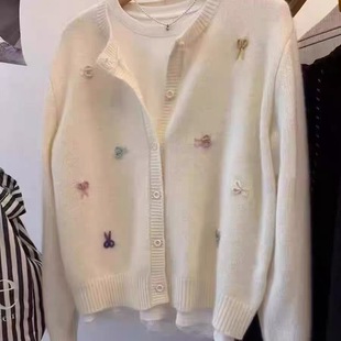 小花清新淑女圆领单排扣长袖 A001新款 线衫 小四粉丝专享