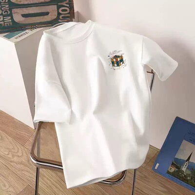 【小四粉丝专享】A465圆领短袖女宽松显瘦印花上衣简约百搭