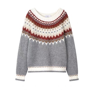 A293费尔岛风提花套头毛衣女复古氛围感针织衫 小四粉丝专享