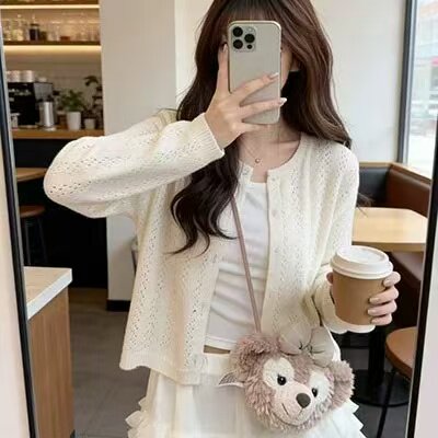 【小四粉丝专享】A508镂空针织开衫女春秋薄款温柔休闲百搭显瘦