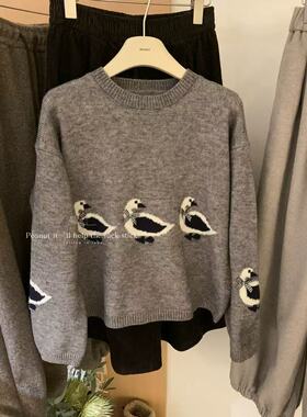 【小四粉丝专享】A203卡通小鸭套头毛衣女2025新款秋冬宽松针织衫