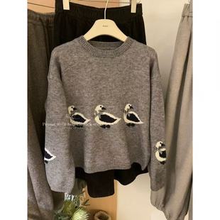 秋冬宽松针织衫 A203卡通小鸭套头毛衣女2025新款 小四粉丝专享