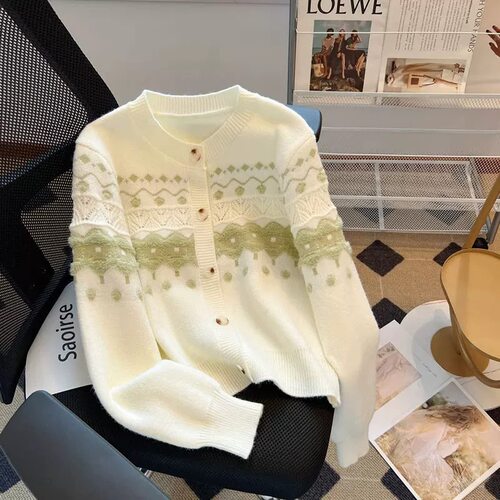 【小四粉丝专享】D383秋冬新款圆领针织开衫毛衣外套女