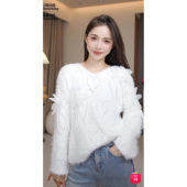 小四粉丝专享 A328温柔韩系风V领立体花朵毛衣女套头针织衫