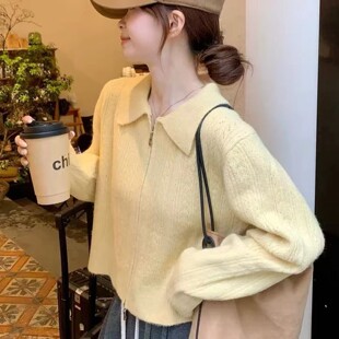 A382通勤风翻领拉链针织开衫 毛衣外套 小四粉丝专享