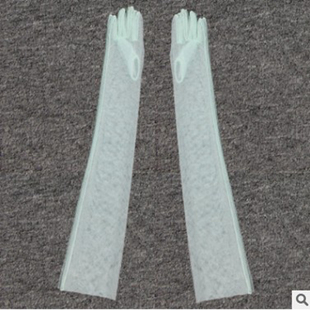 结婚纱手套蕾丝超长黑纱白色款70CM表演手套果绿纯色透明新娘手套