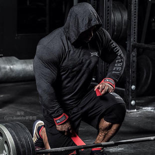 运动薄款 训练高弹透气吸汗美式 卫衣连帽举铁战衣 男长袖 IR健身帽衫