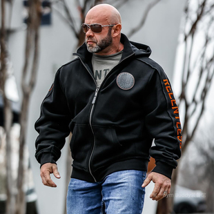 骷髅王重磅外套男加厚保暖运动连帽衫 刺绣健身服宽松卫衣 加绒大码