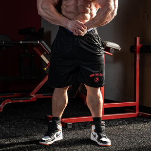 训练 五分裤 健身排汗短裤 男深蹲撸铁运动宽松拉链口袋弹力速干美式