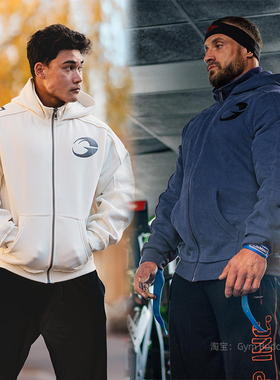 重磅美式卫衣连帽开衫秋冬夹克大码胖子运动加绒IFBB健身PRO外套