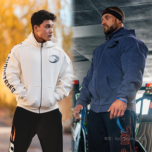 胖子运动加绒IFBB健身PRO外套 秋冬夹克大码 重磅美式 卫衣连帽开衫