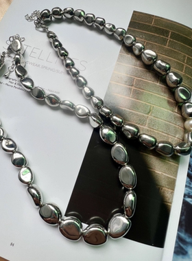 韩国时尚首饰银色异形珍珠锁骨链