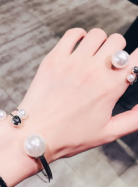 日韩风百搭仿珍珠戒指学生手环