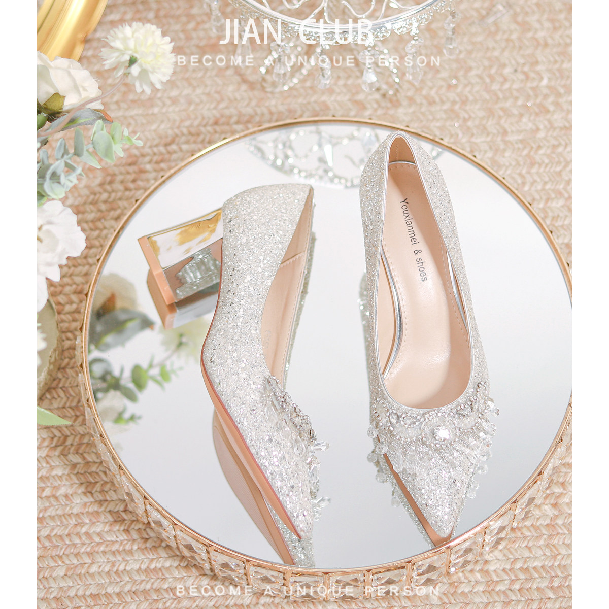Elegant Silver Chunky Mid-Heel Wedding Shoes | Crystal Comfort - Product image 3