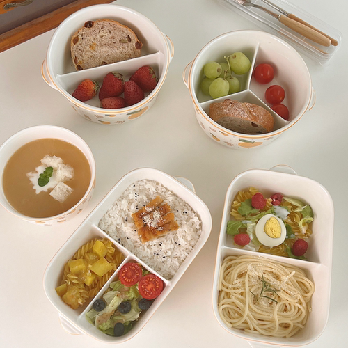 陶瓷饭盒分格可微波炉加热