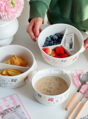 圆形陶瓷分格饭盒上班族微波炉