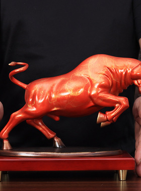 招财铜牛摆件 全铜牛转乾坤工艺装饰品办公桌室客厅风水华尔街牛