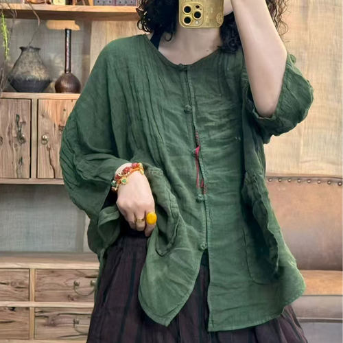亚麻开衫外套女夏高级感文艺复古个性潮大码宽松休闲防晒衣外搭薄