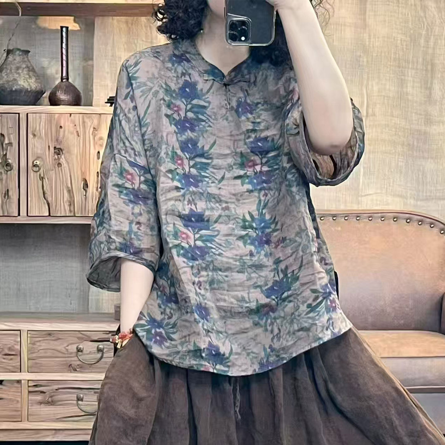 苎麻上衣新中式女夏2026新款文艺复古民族风品牌高端大码宽松休闲