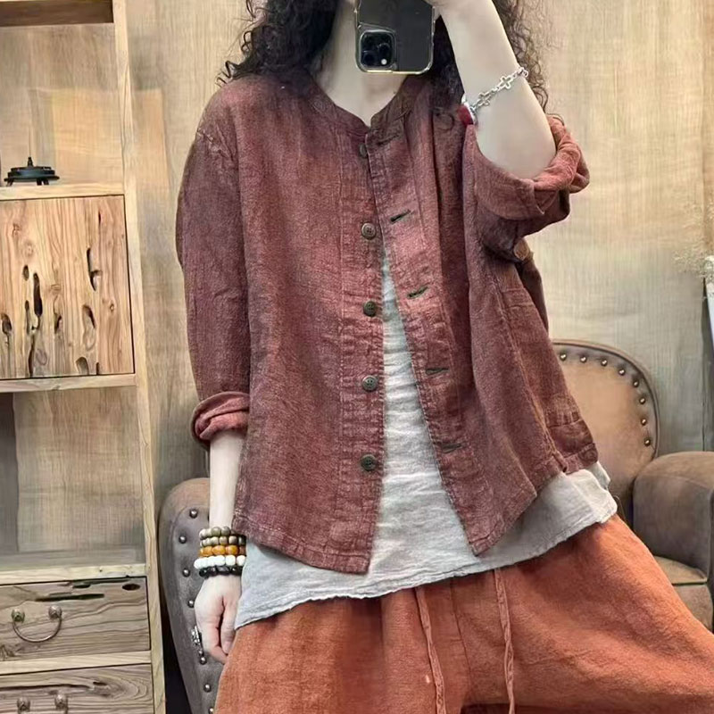 高端亚麻开衫外套文艺复古个性潮大码宽松休闲民族风新中式外塔女